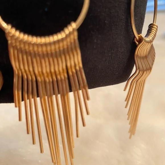 Gold Tone Metal Tassel Drop Fashion Earrings - Picture 10 of 12
